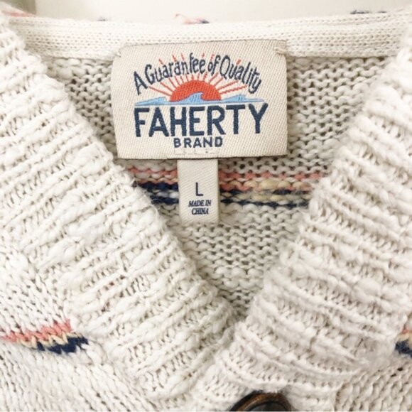 Faherty | Striped Henley Sweater Hoodie Coastal Beach Surfer Large - Picture 11 of 13